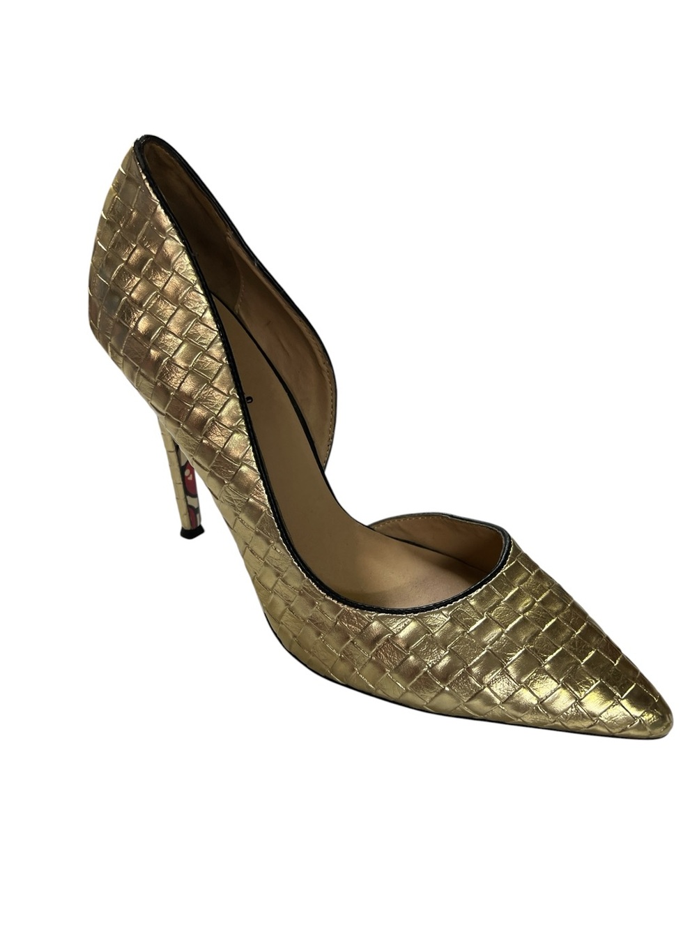 Taylor Says Cherry Bomb Metallic Gold Woven Pointed-Toe Pumps
